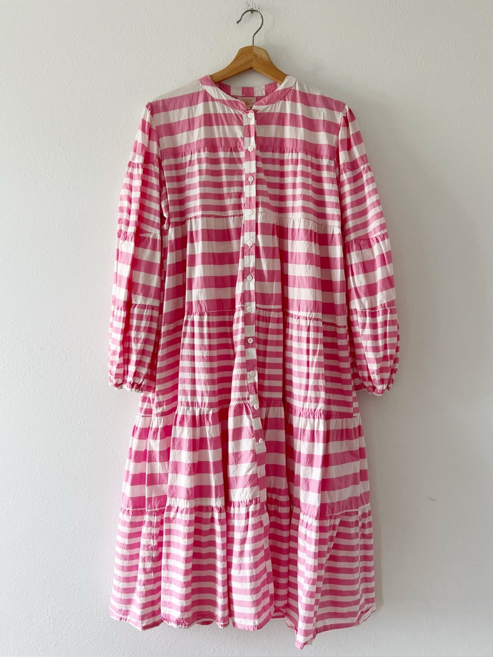 Pink and White Striped Maxi Dress - Button-Front Tiered Design